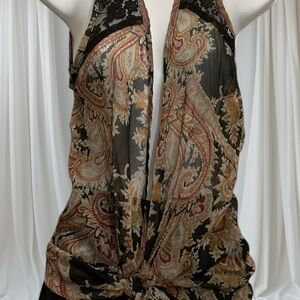 Vintage Y2K Living Doll Black and Gold Paisley Boho Scarf Vest size Small EPOC